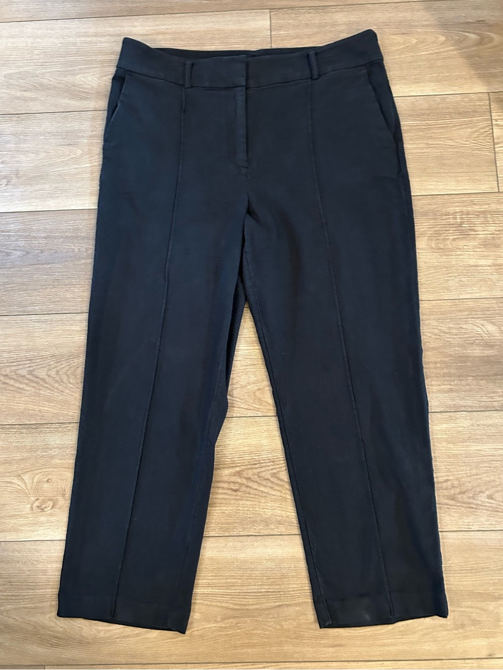 LOFT Black Linen Blend Straight Leg Trousers Pants Size 14